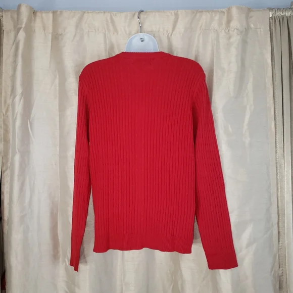 Caribbean Joe red cable knit button down cardigan sweater Womens Large - Picture 6 of 7